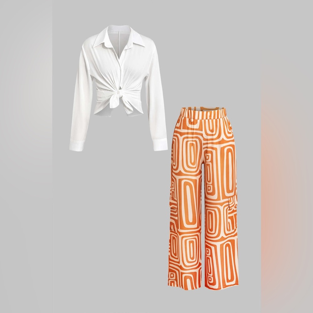 MICAS Bold Orange Patterned Wide Leg Pants